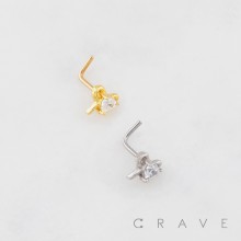 RIBBON HEART WITH BEZEL CZ 316L SURGICAL STEEL L-SHAPE NOSE RING